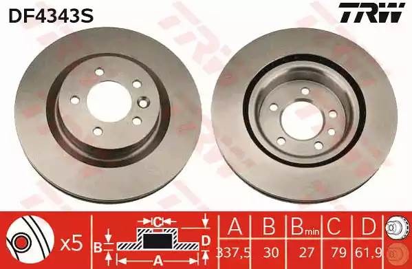 Диск тормозной передний LAND ROVER DISCOVERY III, RANGE ROVER SPORT 4.4 4x4 DF43 DF4343S TRW