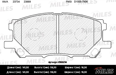 Колодки тормозные передние (без датчика) (Смесь Semi-Metallic) (LEXUS RX300/RX33 E100214 MILES