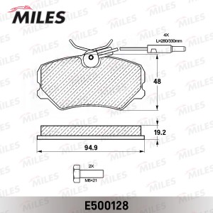 Колодки тормозные передние (Смесь CERAMIC серия PRO) PEUGEOT 306 93-01/405 92-96 E500128 MILES