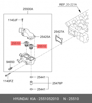 Термостат HYUNDAI HD65,78,120,БОГДАН дв.D4GA,D6GA OE 2551052010 HYUNDAI KIA