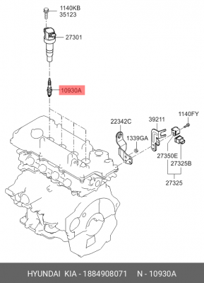Свеча зажигания KIA Ceed (12-),Cerato (12-) (1.6 GDI) OE 1884908071 HYUNDAI KIA