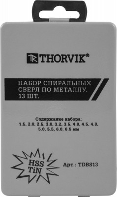 Набор сверл по металлу 1.5-6.5мм HSS (13шт.) THORVIK TDBS13 THORVIK