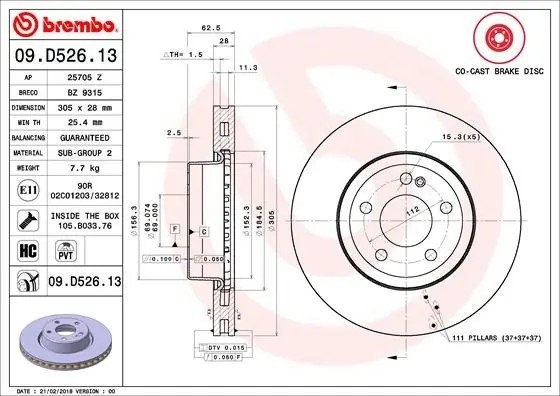 Диск тормозной 09.D526.13 09.D526.13 BREMBO