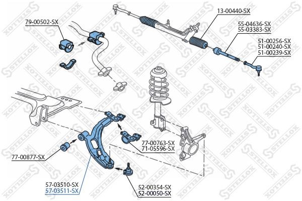 рычаг правый!\ Fiat Doblo 1.2-1.9D 01> 57-03511A-SX STELLOX