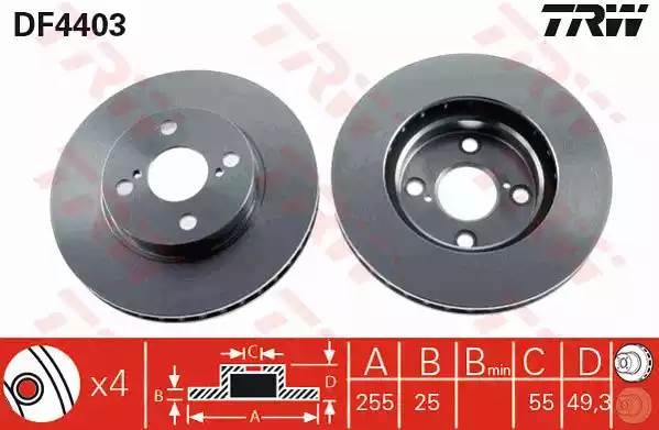 Диск тормозной передний TOYOTA COROLLA (E12) DF4403 DF4403 TRW