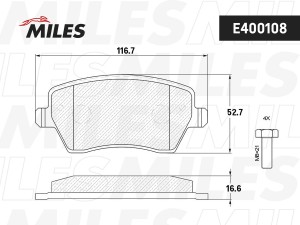 Колодки тормозные передние (Смесь Low-Metallic) NISSAN MICRA 03/RENAULT CLIO 05п E400108 MILES
