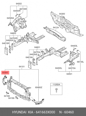 Кронштейн HYUNDAI Elantra (11-) панели передней правый OE 641663X000 HYUNDAI KIA