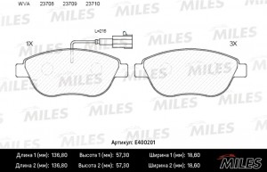 Колодки тормозные передние (с датчиком + болты) (Смесь Low-Metallic) (OPEL CORSA E400201 MILES