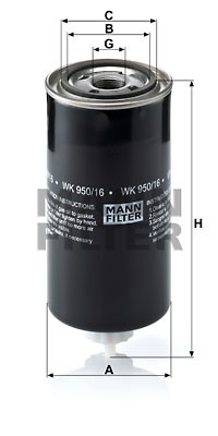 фильтр топливный! сепаратор D93, H202,1-14 UNS\Cummins,Iveco,John Deere,Komatsu, WK 950-16 X MANN FILTER