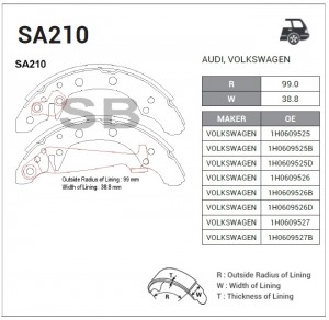 Колодки тормозные VW Golf 3,Polo (96-) SKODA Fabia задние барабанные (200х40мм)  SA210 SANGSIN