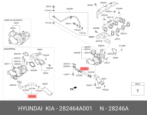 Шланг HYUNDAI Porter 2,Starex H-1 KIA Bongo 3 (12-) (2.5-A2) масляный турбокомпр 282464A001 HYUNDAI KIA