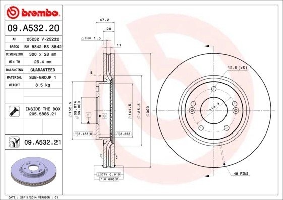 09.A532.20 диск тормозной передний!\ Hyundai i30 1.6/2.0/1.6D/2.0D 07> 09.A532.20 BREMBO