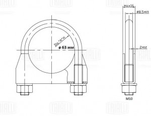 Хомут глушителя U-образный D63 мм стремянка нерж. сталь 304 SS UC 63 SS UC 63 SS TRIALLI
