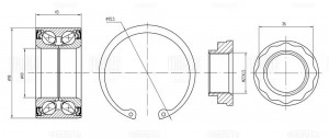 Подшипник ступицы BMW X5 E53 (99-) перед. (кмпл:подш./гайка/стоп.кол.) (CS 2676) CS2676 TRIALLI
