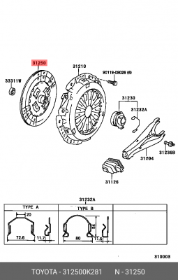 Диск сцепления 31250-0K281 31250-0K281 TOYOTA