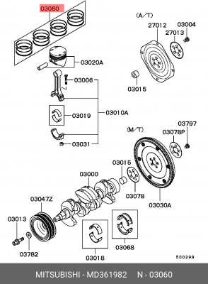 Кольца поршневые MITSUBISHI Lancer (1.6) комплект OE MD361982 MITSUBISHI