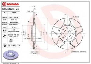 09.5870.75 диск тормозной передний!\ Alfa Romeo 145-155, Fiat Brava 1.6-2.0 92> 09.5870.75 BREMBO