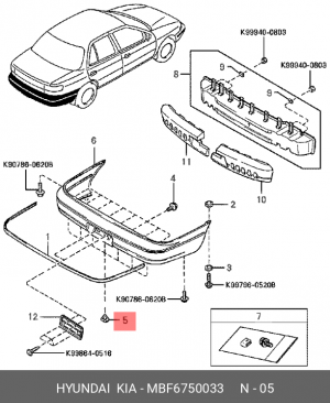 Пистон KIA Spectra крепления бампера переднего OE MBF6750033 HYUNDAI KIA