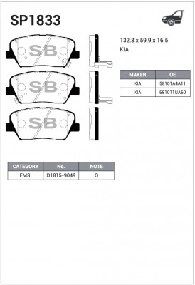 Колодки передние HYUNDAI SANTA FE III (DM) 12-15, KIA CARENS IV SP1833 SP1833 SANGSIN