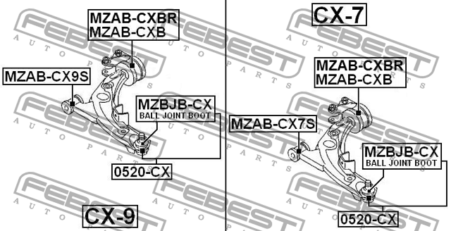 Сайлентблок рычага задн правый MAZDA CX-7 ER 2006-2012 MZAB-CXB MZAB-CXB FEBEST