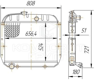 Радиатор ЗИЛ-130 медный 4-х рядный КОМПОЗИТ 14130101050 KOMPOZIT