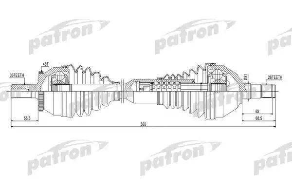 Полуось передняя левая 36X580X26 ABS  48T VOLVO  XC90 I D5 2,5T 02- PDS0443 PDS0443 PATRON