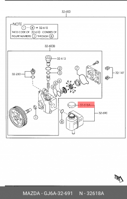 Крышка MAZDA 6 (GG) (02-07) бачка ГУРа OE GJ6A32691 MAZDA