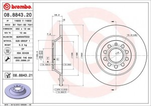 Диск тормозной AUDI A6 (05-) задний (1шт.) BREMBO 08.8843.21 BREMBO