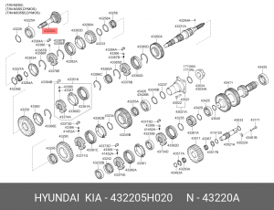 Вал КПП HYUNDAI HD65,72,78,County дв.D4DB,D4DD (M035S5) первичный OE 432205H020 HYUNDAI KIA