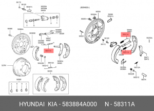 Пружина HYUNDAI Porter колодок задних стяжная верхняя правая OE 583884A000 HYUNDAI KIA