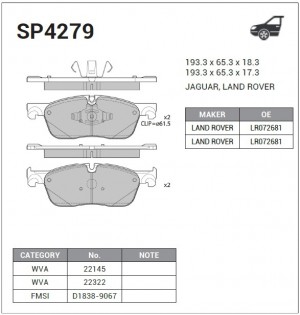 Колодки тормозные LAND ROVER Discovery Sport (14-) передние (4шт.) SANGSIN SP4279 SANGSIN