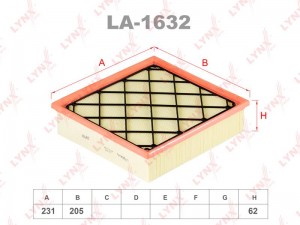 фильтр воздушный!\ Volvo S40 II 2.4i 04>/V70 2.5T/S80 II 2.5T 06> LA-1632 LYNXAUTO