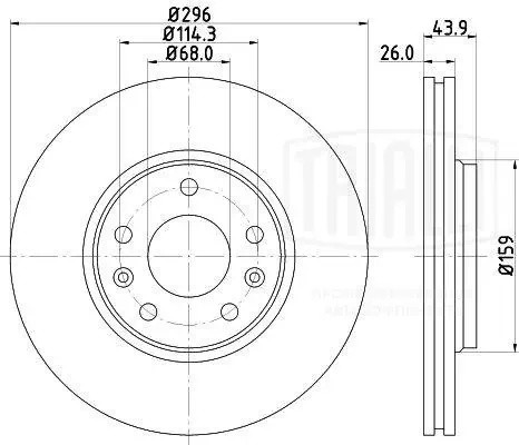 Диск торм. Renault Megane III (08-)/Laguna (07-)/Scenic (09-) перед. d=296 (DF 0 DF095115 TRIALLI