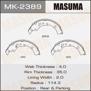 колодки тормозные барабанные !\ Toyota Ractis/Premio/Allion 07>/Corolla Axio 1.2 MK2389 MASUMA