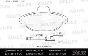 Колодки тормозные передние (с датчиком) (Смесь Low-Metallic) (FIAT 500 (312) / F E400203 MILES