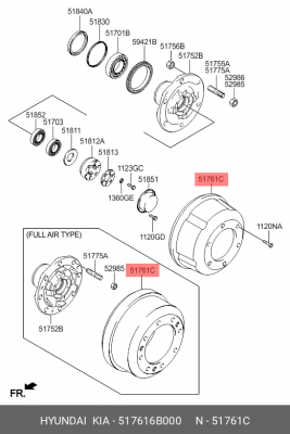 Барабан тормозной HYUNDAI HD120 передний (пневмотормоза) (8 отверстий) OE 517616B000 HYUNDAI KIA