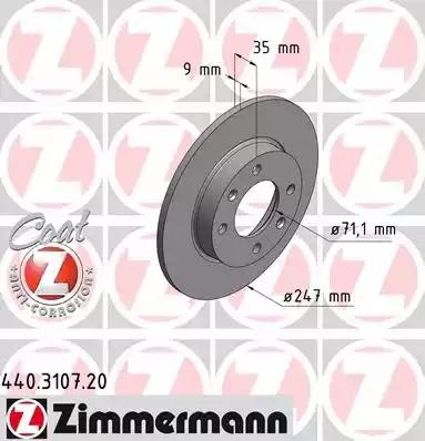 Диск тормозной PEUGEOT 307 (02-10) CITROEN C2,C3 (02-09) задний (1шт.) ZIMMERMAN 440310720 ZIMMERMANN