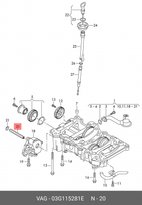 звездочка-вал масляного насоса!\ Audi A3/A4/A6 05-16, Skoda Superb 08-15, VW Jet 03G 115 281 E VAG