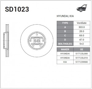 Диск тормозной передний HYUNDAI GRANDEUR 05-10, KIA OPIRUS SD1023 SD1023 SANGSIN