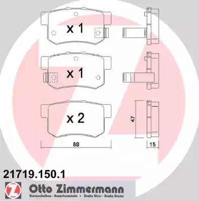 колодки дисковые !задн. 89x47x15 \ Honda Accord 1.8-2.3/2.0TD 90-99, Rover 600 1 21719.150.1 ZIMMERMANN