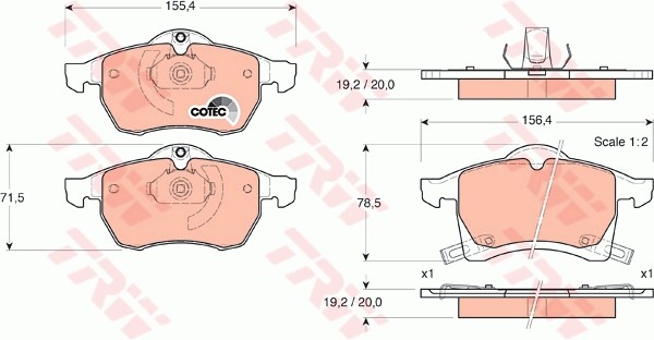 Колодки тормозные OPEL Astra G (1.8/2.2 16V), Zafira A, B (1.6/1.8) передние (4ш GDB1350 TRW