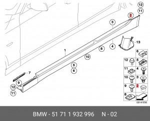 Клипса BMW 3 (05-10) крепления накладки порога OE 51 71 1 932 996 BMW