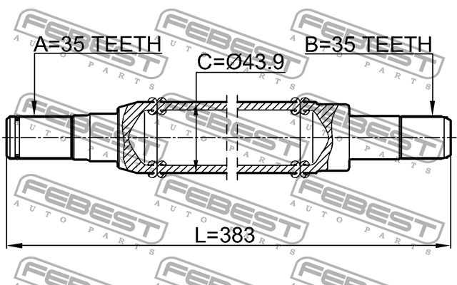 ПОЛУОСЬ ПРАВАЯ 35X383X35 подходит для FORD MONDEO GE 2000-2007 [EU] 2112-MONRH 2112-MONRH FEBEST