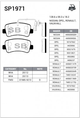Колодки задние NISSAN NV400, OPEL MOVANO B, RENAULT MASTER III 2010- SP1971 SP1971 SANGSIN