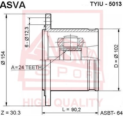 ШРУС ВНУТРЕННИЙ 24x102 (4RUNNER SURF 13 ) ASVA [12] TYIU5013 TYIU-5013 ASVA