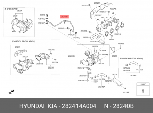 Трубка HYUNDAI Porter 2,Starex H-1 KIA Bongo 3 (12-) (2.5-A2) масляная турбокомп 282414A004 HYUNDAI KIA