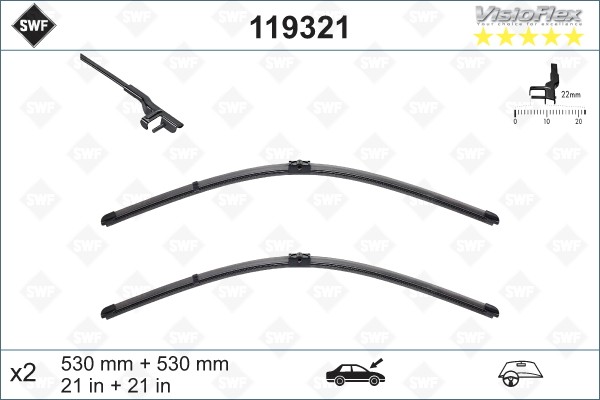 Щетка стеклоочистителя VW Passat (02-) 530/530мм комплект Visioflex SWF 119321 SWF