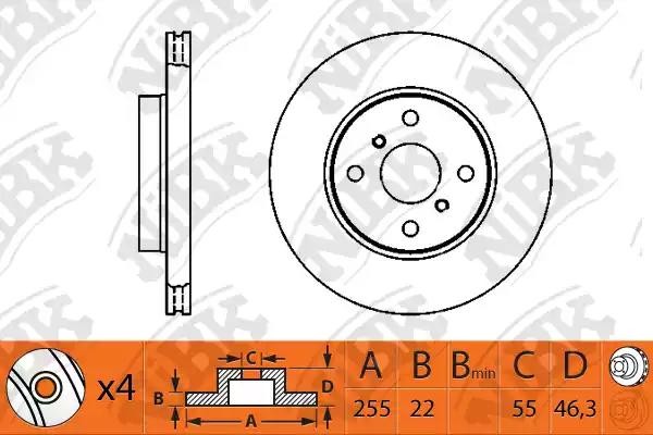 Диск тормозной передний TOYOTA YARIS 06- без АБС (пр-во Япония) D255мм RN1309 RN1309 NIBK