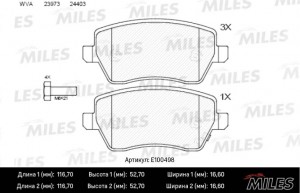 Колодки тормозные передние (Смесь Semi-Metallic) SUZUKI SWIFT 05-/OPEL AGILA 07- E100498 MILES