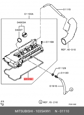 Прокладка крышки клапанной MITSUBISHI ASX (1.6),Colt (05) (1.3/1.5) OE 1035A991 MITSUBISHI